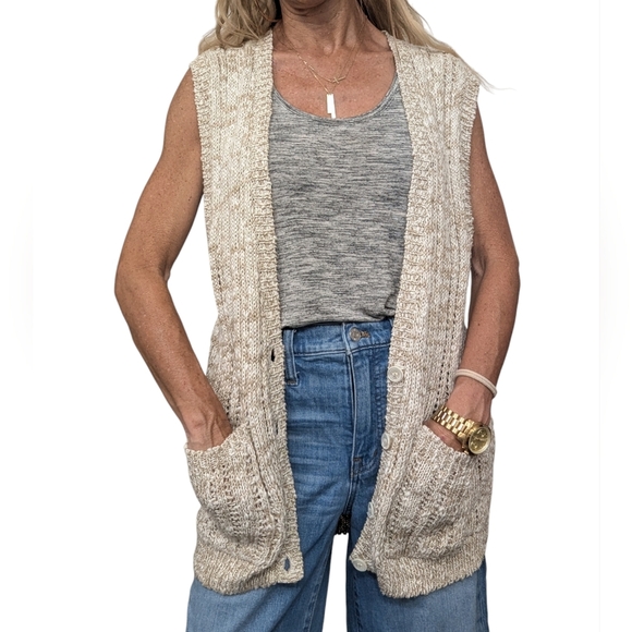 Liz Claiborne Vintage Heathered Tan Sleeveless Button-Up Sweater Vest Size L - Picture 2 of 7
